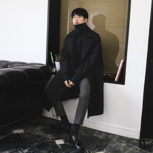 冬季百搭加厚毛呢大衣男韩版宽松落肩过膝呢子风衣外套F,男装毛呢大衣,四季星座713