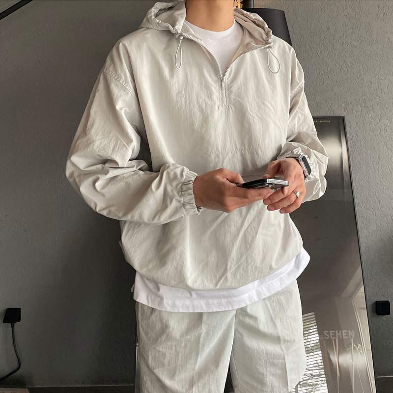 春夏季冰丝防晒服套装男连帽套头薄防晒服衬衫二件套短裤CT70-P98，男装衬衫，四季星座713