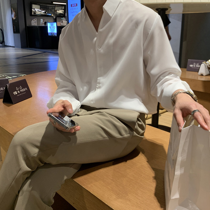 春季气质垂感长袖衬衫男韩版宽松衬衣休闲打底衫FC156-P55，男装衬衫，四季星座713