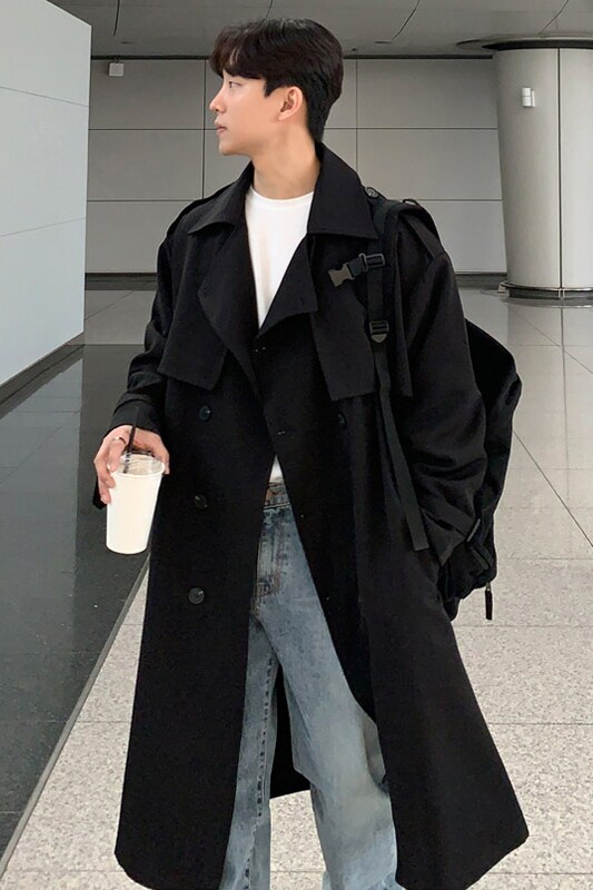 秋冬帅气风衣男韩版中长款宽松休闲ins外套FK100-P130加棉P135,男装风衣,四季星座713