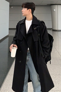 秋冬帅气风衣男韩版中长款宽松休闲ins外套FK100-P130加棉P135图片