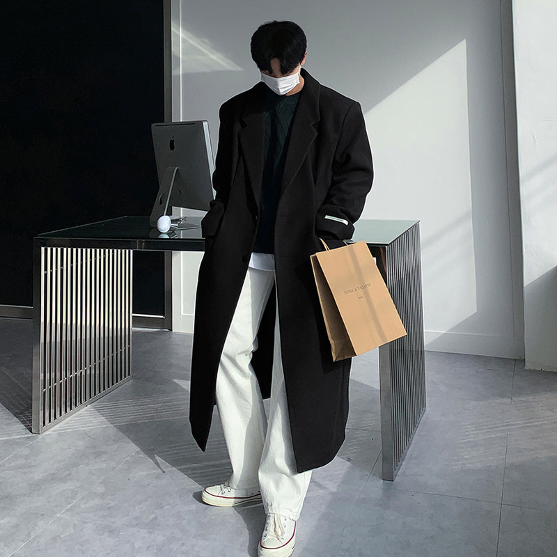 秋冬高级感加厚毛呢大衣男韩版宽松ins风衣外套潮现货FK511-P135，男装毛呢大衣，四季星座713