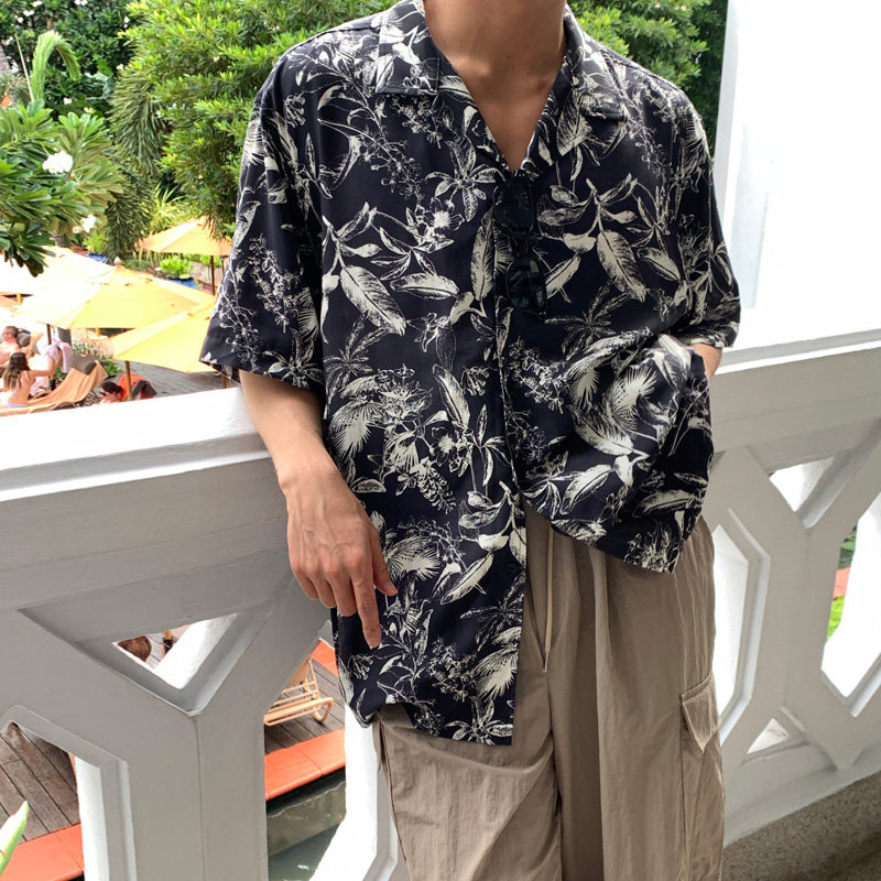 夏季oversize夏威夷垂感短袖衬衫男韩版宽松海边衬衣CT112-P45,男装衬衫,四季星座713