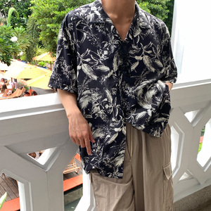 夏季oversize夏威夷垂感短袖衬衫男韩版宽松海边衬衣潮CT112-P45图片