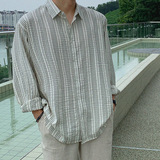 秋季简约气质条纹长袖衬衫韩版宽松落肩休闲衬衣CT81-P55，男装衬衫，四季星座713