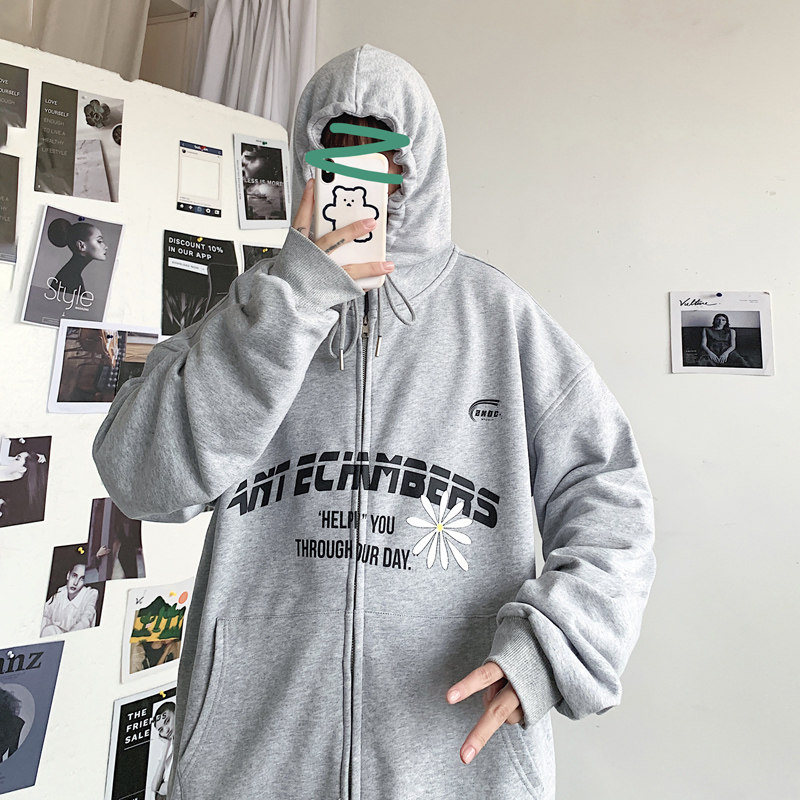 春季百搭帅气字母菊花印花卫衣男韩版连帽开衫外套M30,男装卫衣,四季星座713