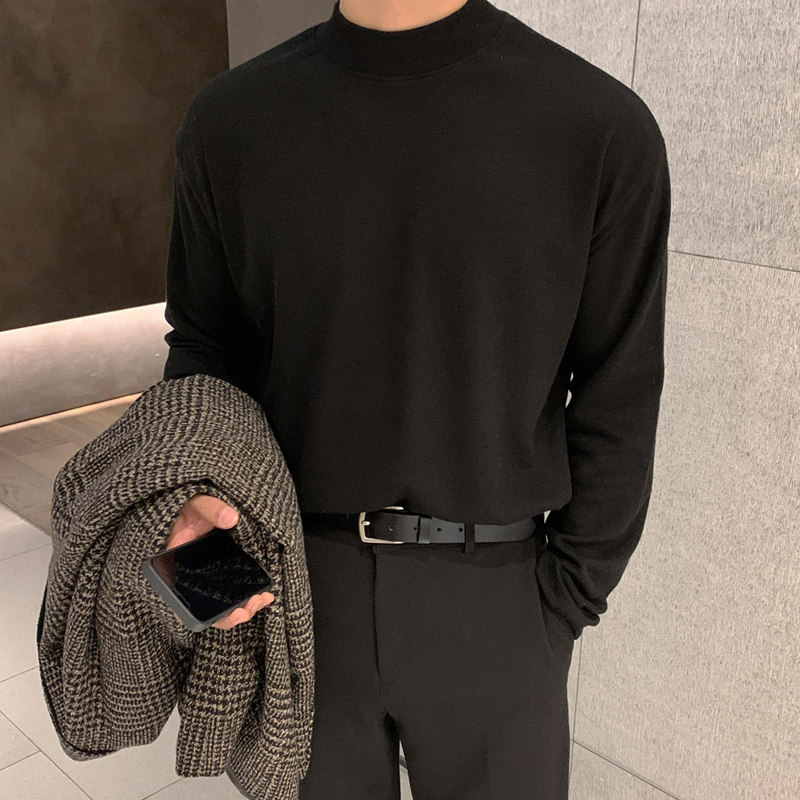 秋冬季ulzzang帅气纯色半高领长袖T恤男韩版宽松打底衫M617-P50，男装T恤，四季星座713