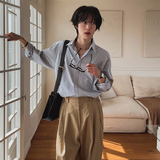 春季帅气高级感竖条纹长袖衬衫男韩版ins宽松潮流衬衣FC118-P55，男装衬衫，四季星座713