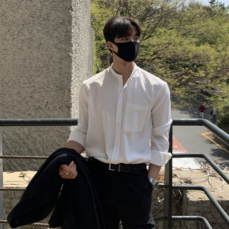 春夏垂感立领长袖衬衫韩版宽松衬衣帅气潮流防晒打底衫FC171-P55，男装衬衫，四季星座713