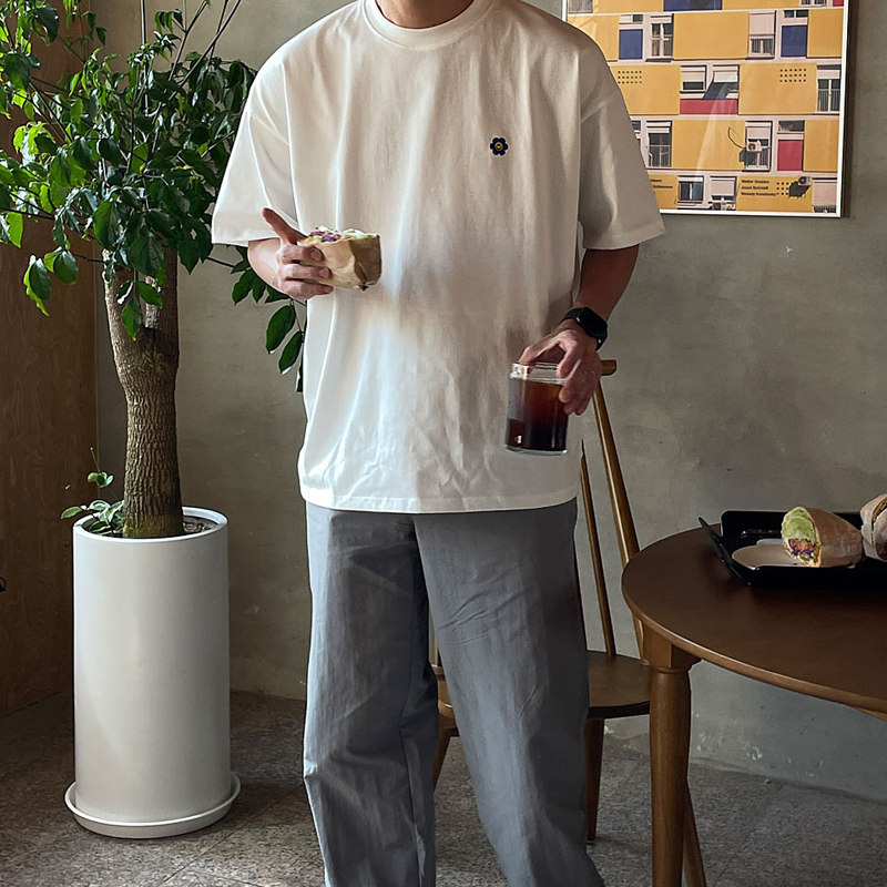 春夏季简约刺绣短袖T恤男韩版宽松休闲潮落肩打底衫CT85-P30,男装T恤,四季星座713