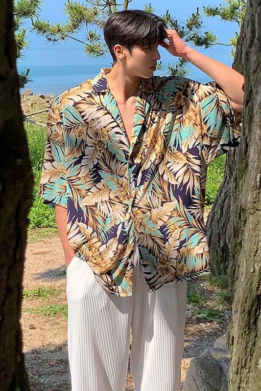 夏季高级感夏威夷垂感碎花短袖衬衫男宽松海边衬衣CT277-P45,男装衬衫,四季星座713