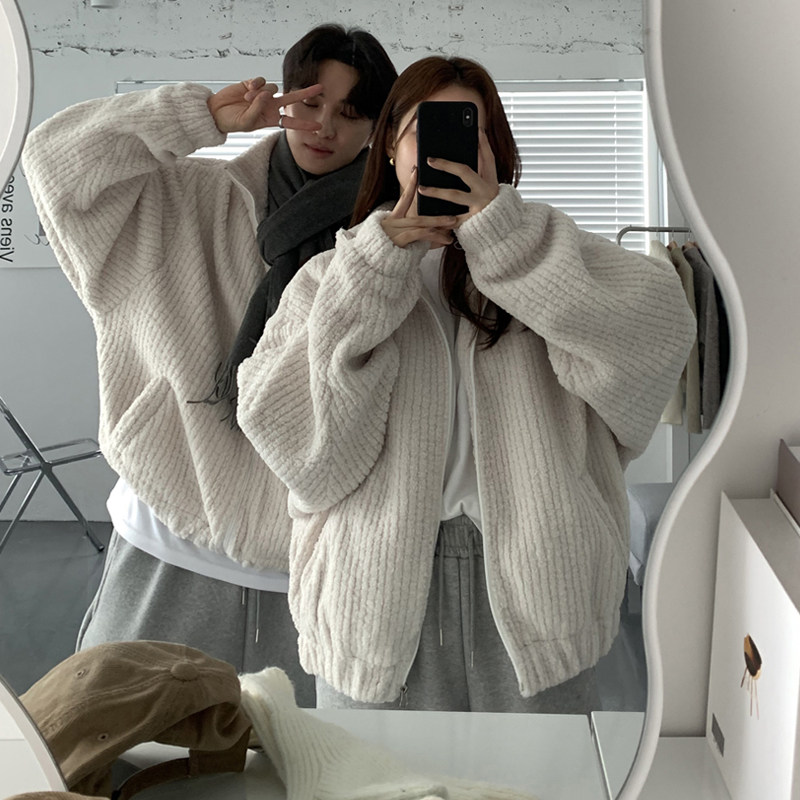 冬季加厚竖条纹羊羔毛棉衣男女韩版宽松情侣棉夹克FC99-P115,男装棉衣,四季星座713