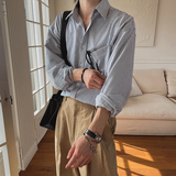 春季帅气高级感竖条纹长袖衬衫男韩版ins宽松潮流衬衣FC118-P55，男装衬衫，四季星座713