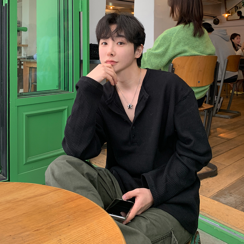 春季oversize高级感竖条纹长袖T恤男针织衫打底衫CT186-P45现货，男装T恤，四季星座713