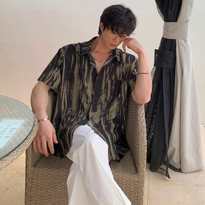 夏季气质冰丝垂感夏威夷短袖衬衫男韩版宽松个性衬衣CT20-P45图片