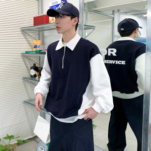 春季帅气拼色落肩卫衣男韩版宽松打底衫M612-P65图片