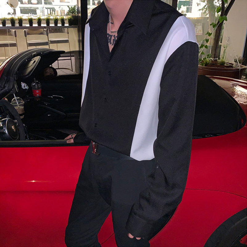 春季百搭拼色长袖衬衫男韩版宽松垂感衬衣网红衬衣C206,男装衬衫,四季星座713