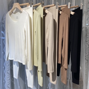 秋冬新款山羊绒蛋白薄款套装保暖贴身舒适圆领蕾丝边简约秋衣秋裤