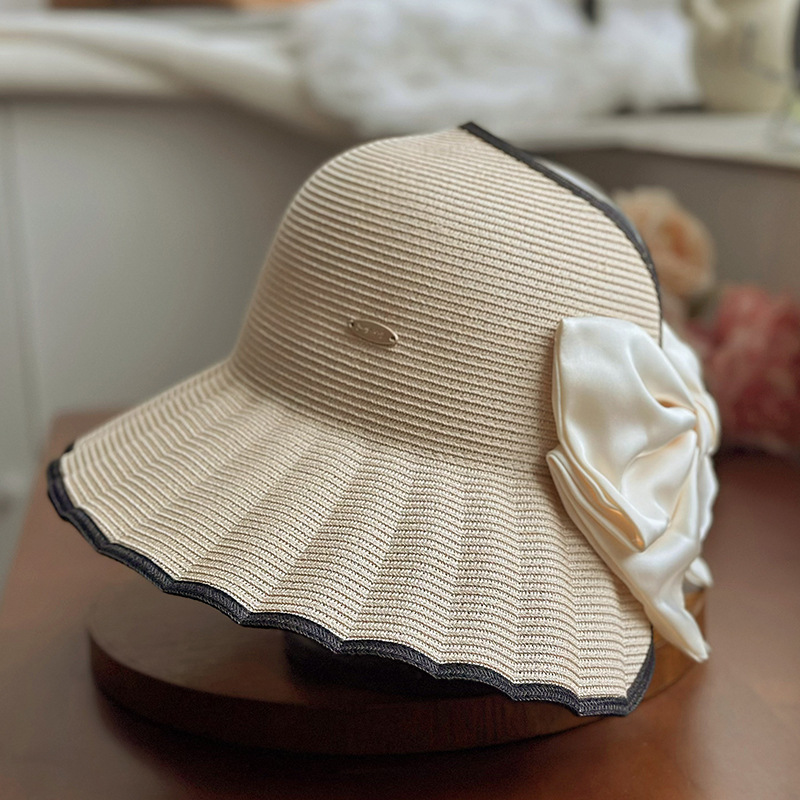 空顶帽草帽女夏季宽檐贝壳边