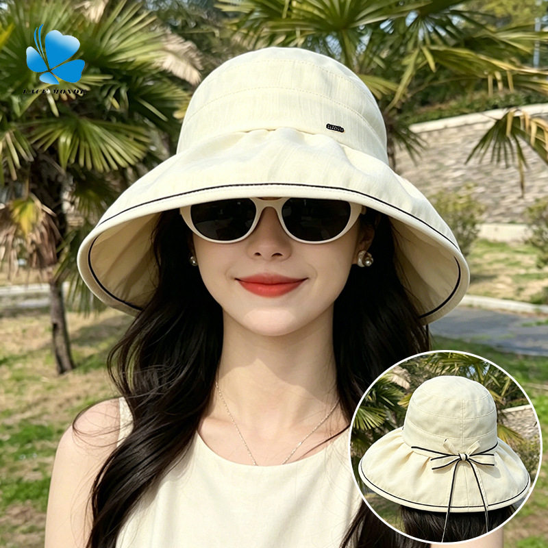 大檐帽子女夏天户外防晒帽防紫外线透气太阳帽渔夫帽可折叠布帽