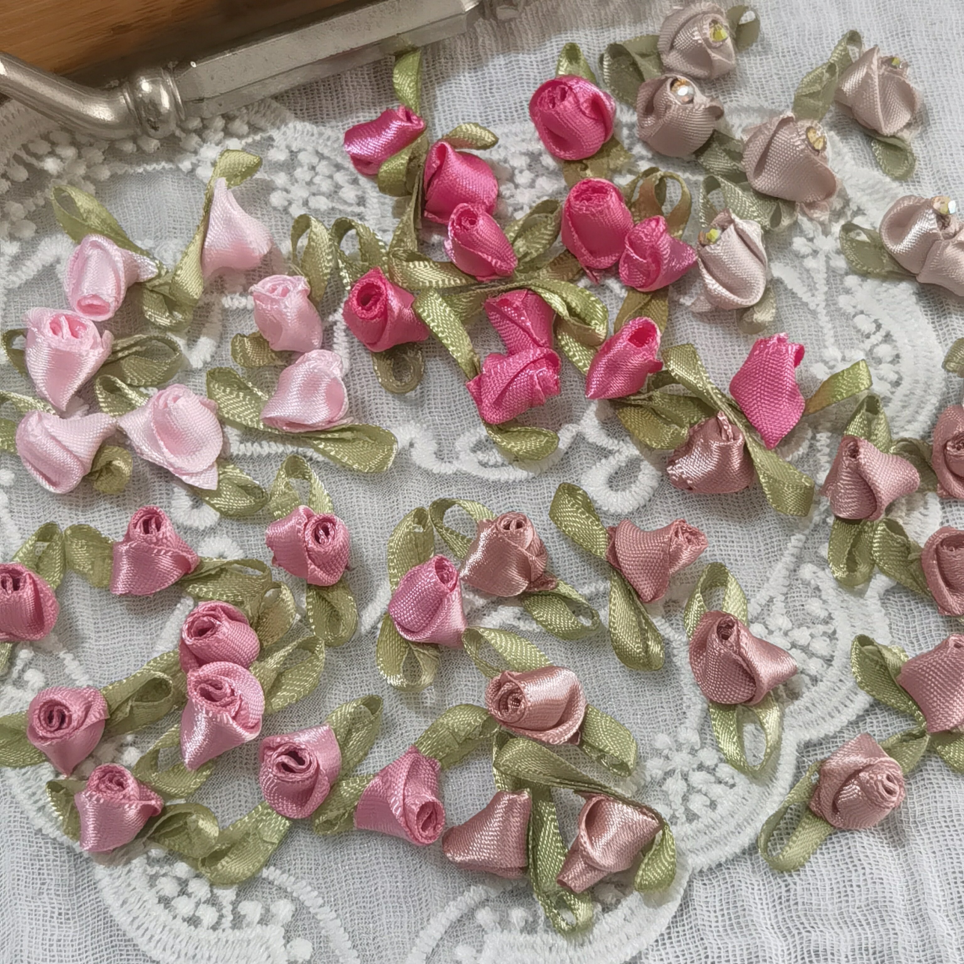 10个价香草玫瑰立体织带小花朵 DIY手工娃衣发饰衣服装饰辅料802