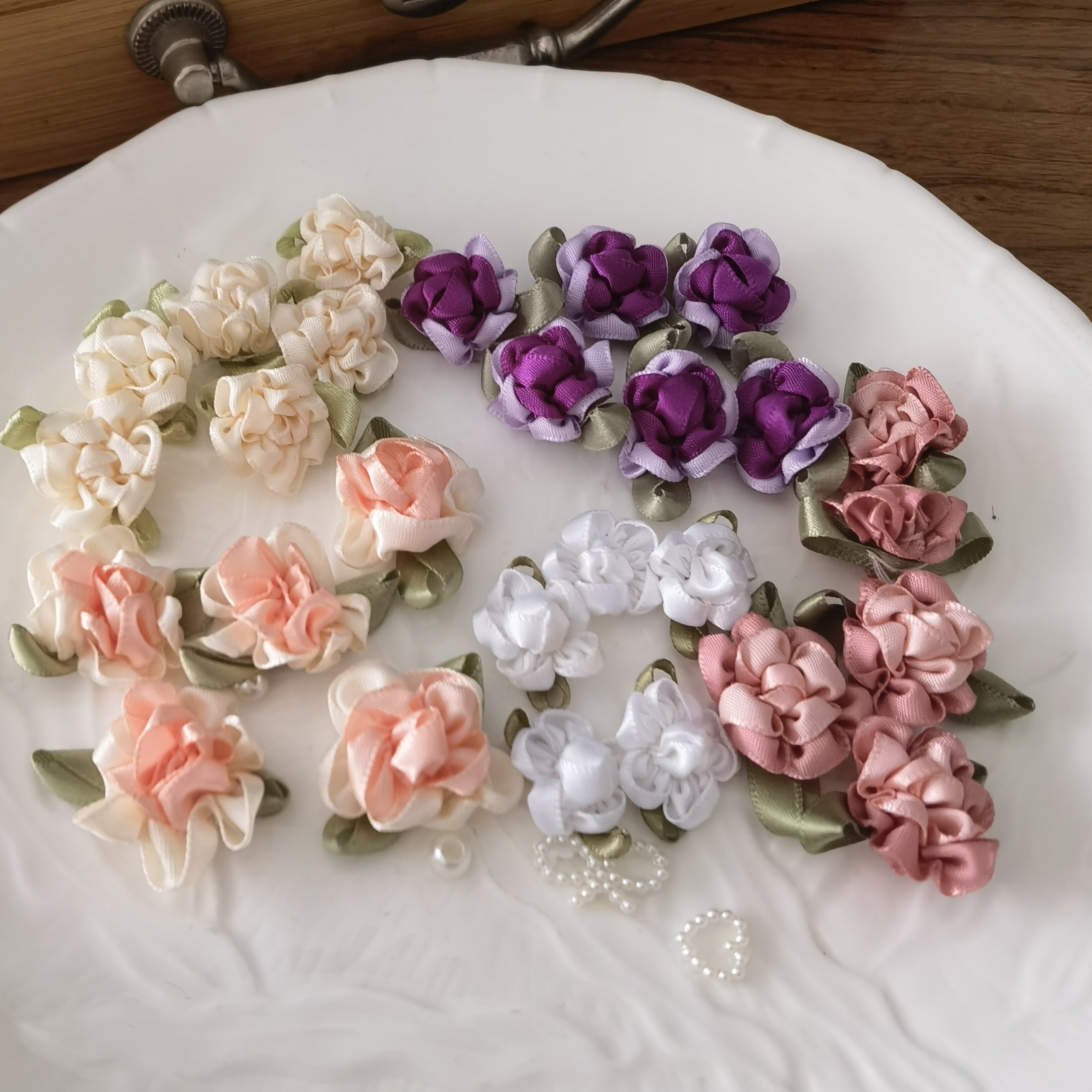 5个价带叶玫瑰花复古缎带diy手工小花朵裙子装饰娃衣辅料diy配件