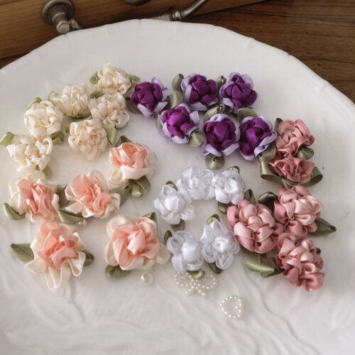 5个价带叶玫瑰花复古缎带diy手工小花朵裙子装饰娃衣辅料diy配件