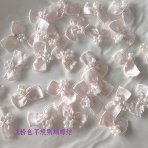 5元30个浅粉色串珠蝴蝶结带diy手工娃衣痛包卡套发夹发饰材辅料