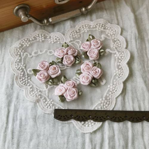 粉色带叶缎带丝带玫瑰花 BJD小布娃娃娃衣装配饰发饰手工diy辅料