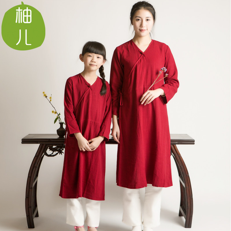 亲子棉麻儿童小女孩唐装汉服图片