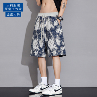 宽松休闲青少年胖子加肥加大潮流牌五分裤 大码 薄款 男夏季 印花短裤