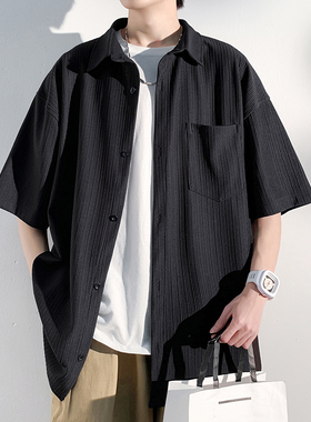 特批P32无差价25夏垂感薄款冰丝大码短袖衬衣男小众潮流衬衫C847