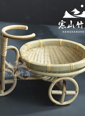三轮车零食盒自行车竹制藤编摆件