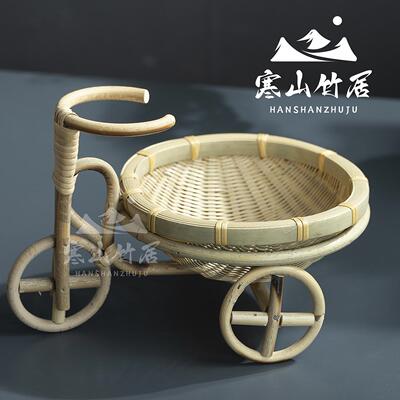 三轮车零食盒自行车竹制藤编摆件