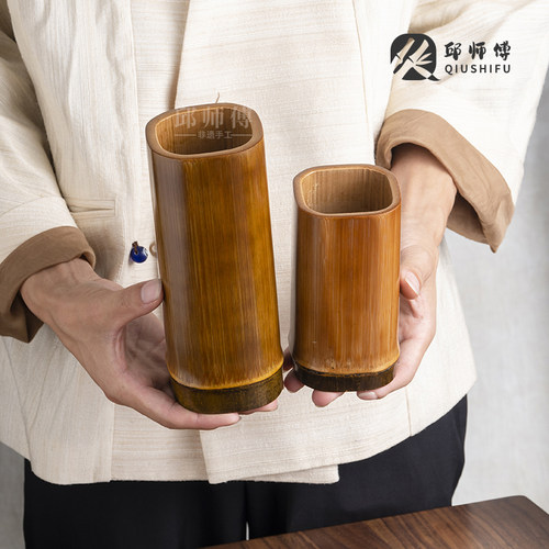 文玩方形竹笔筒茶道收纳竹筒礼物