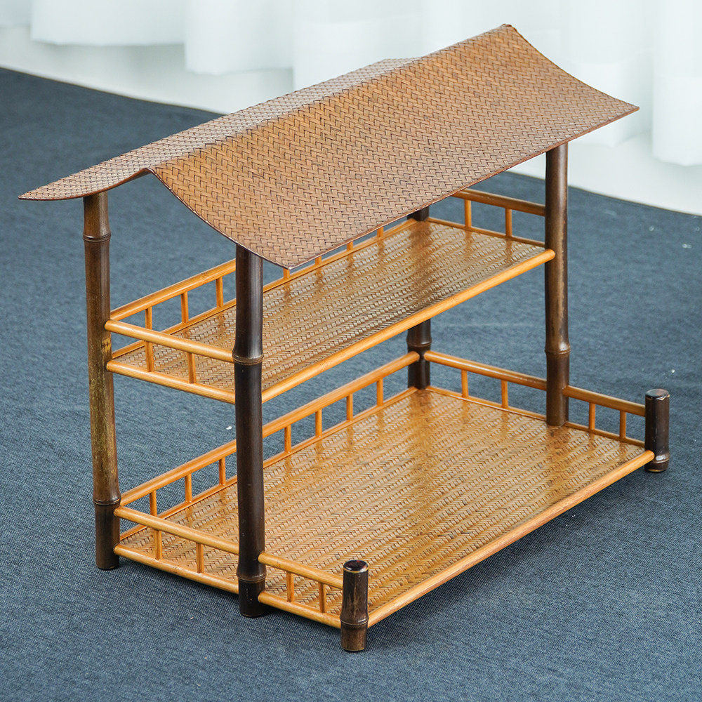 CBJ034手工特色屋檐紫竹双层置物架
