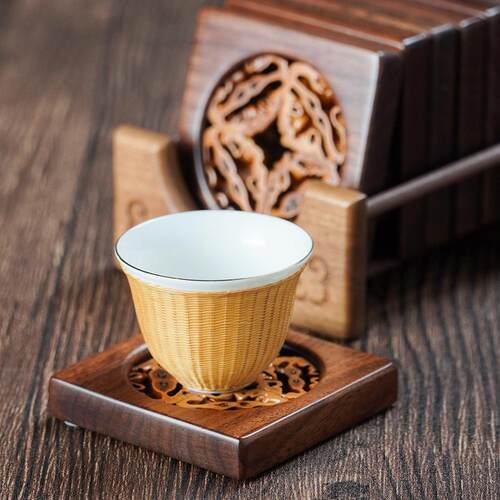 胡桃核桃方形中圆杯垫功夫茶具
