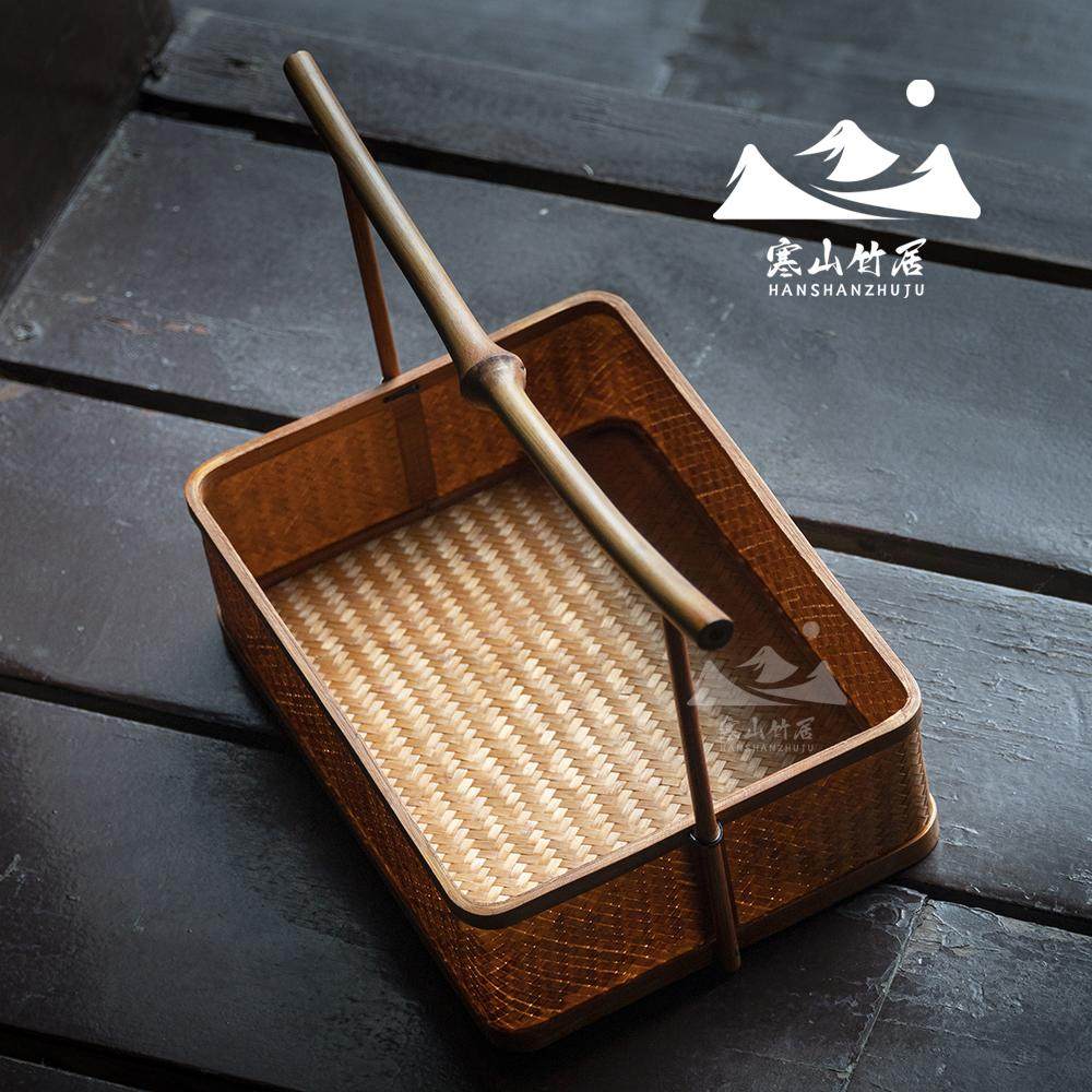 邱师傅竹木TL014纯手工竹编提篮长方形篮子食物月饼礼品收纳提篮
