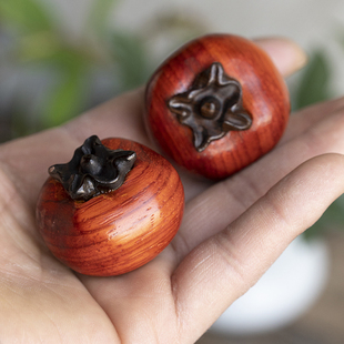 邱师傅竹木bj232柿柿如意好柿成双花梨木雕刻手把件文玩客厅摆件