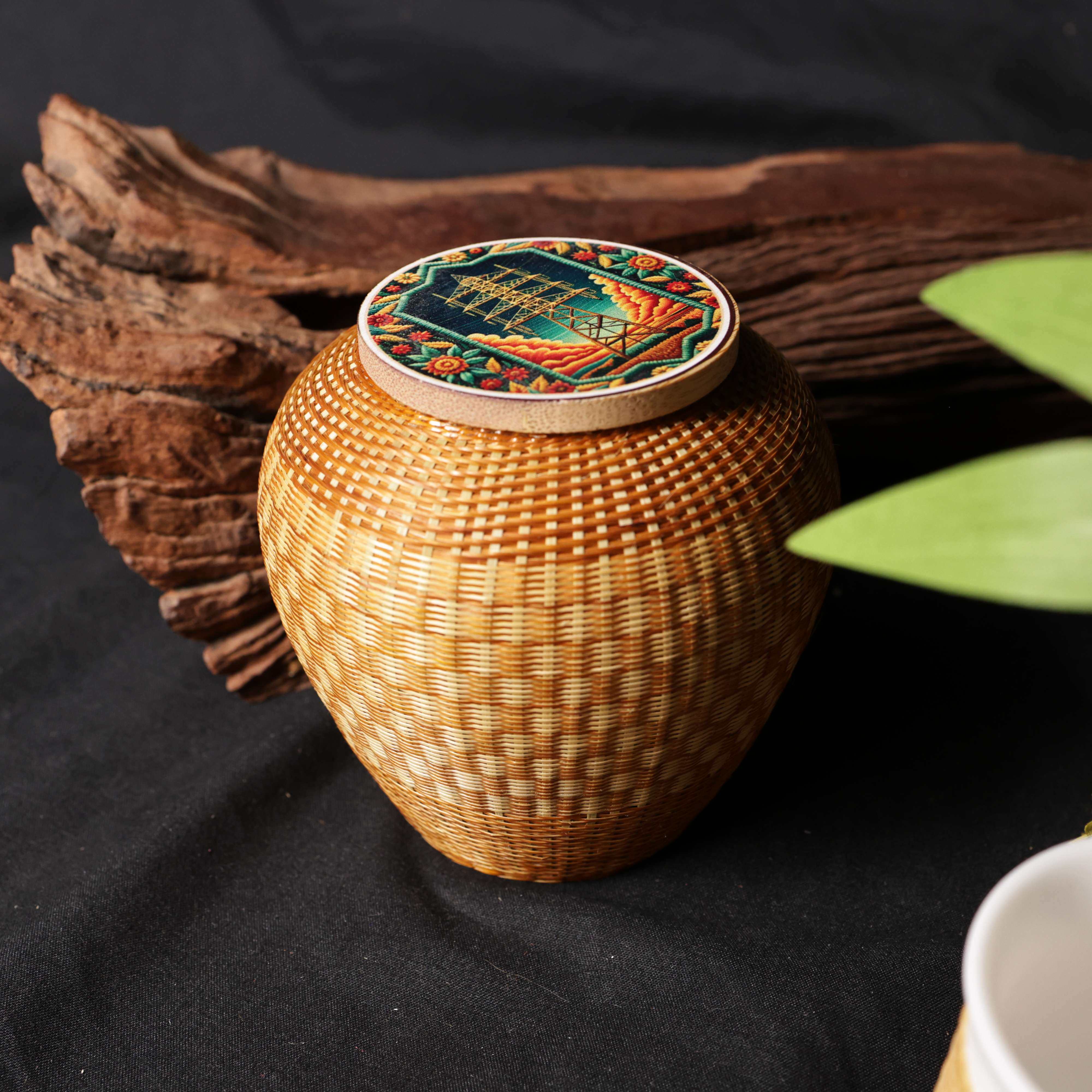 邱师傅竹木新品竹丝扣瓷密封茶叶罐手工竹编收纳罐圆形储物罐,特色手工艺,竹编/竹雕,淘宝优惠券,粉丝福利购,淘宝优惠卷