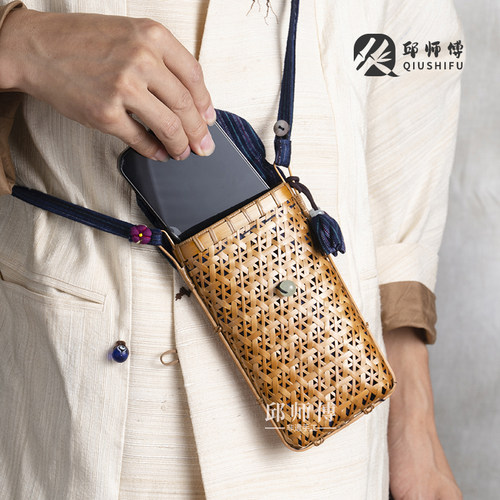 竹编女款百搭单肩斜挎手机包