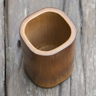 邱师傅竹木BT025方形竹子笔筒文房收纳桌面摆件办公桌面茶筒摆件