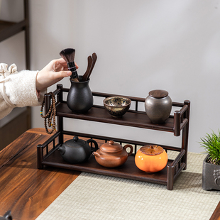 邱师傅竹木茶杯架茶具收纳架桌面置物架杯架茶具竹复古中式摆放架