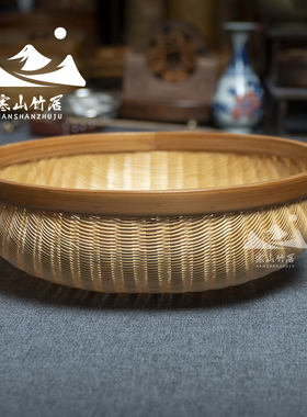 邱师傅竹木LZ054手工竹编圆形收纳篮家用编织篮子大容量收纳篮
