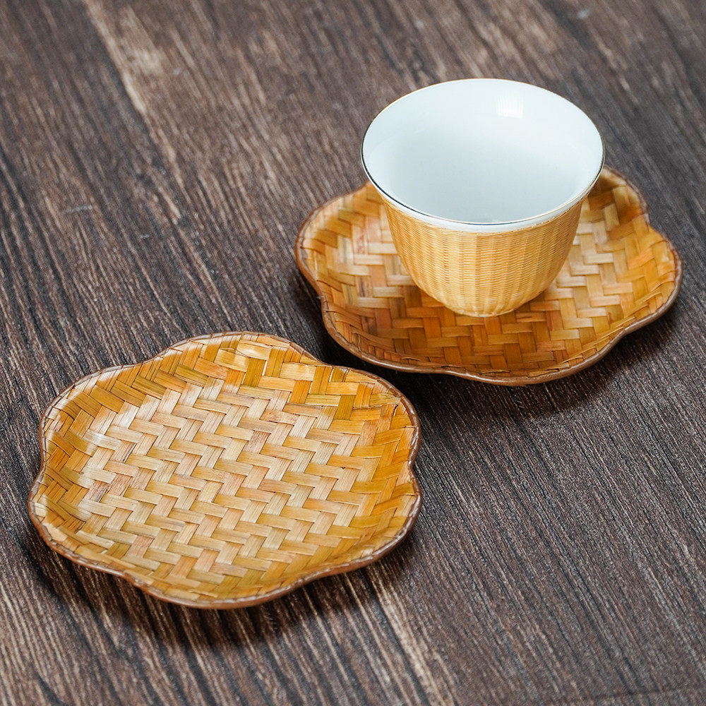 工竹编杯托茶席茶托杯垫功夫茶具图片