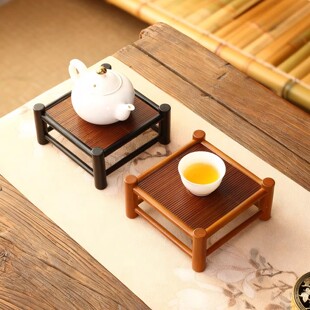邱师傅竹木竹编壶架茶几小茶台正方形茶杯架家用茶桌竹席面置物架