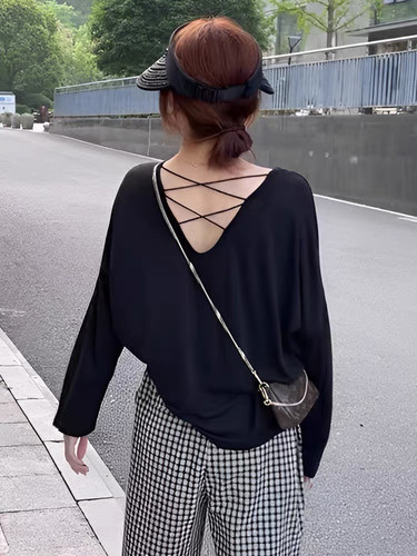 2026新款宽松轻薄款露背长袖防晒衣t恤女夏空调罩衫大码遮肉上衣
