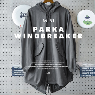 马登工装 美式复古M51军事风连帽派克服鱼尾风衣长款大衣外套男秋