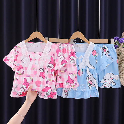 女童睡衣夏季公主风卡通套装