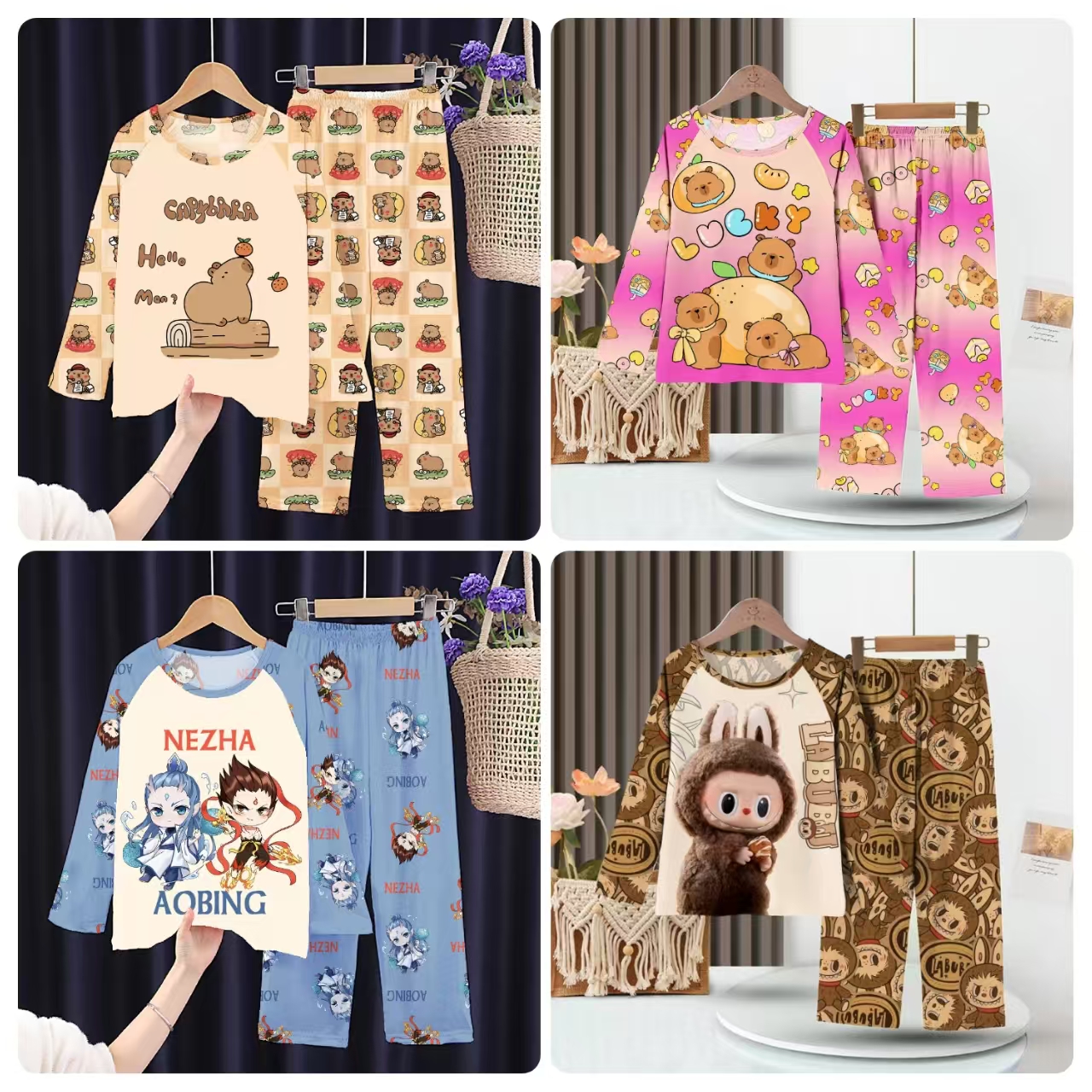 儿童春夏季薄款长袖卡通卡皮睡衣